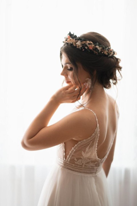 Wianek ślubny z suszonych kwiatów , wianek na głowę