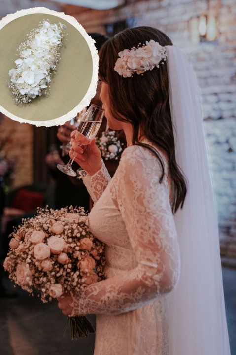 Ozdoba do włosów Ślubna - kwiatowa spinka, stabilizowana hortensja i gipsówka, grzebyk ślubny, biżuteria ślubna