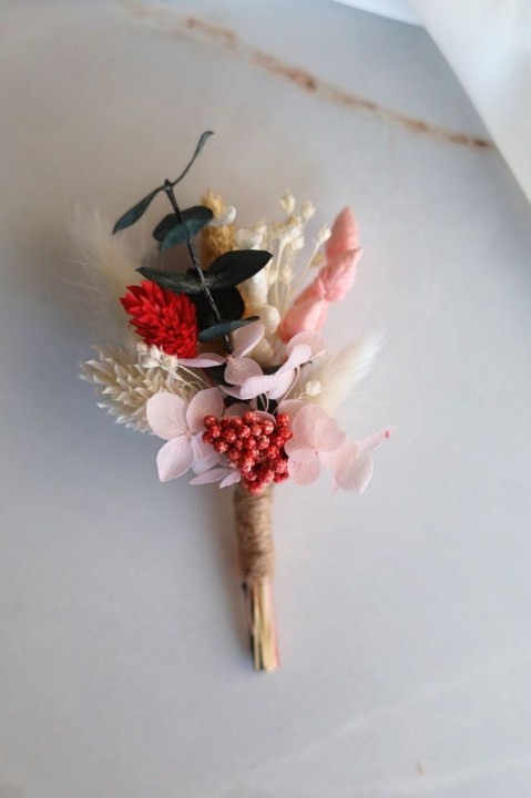 Butonierka dla Pana Młodego, Butonierka Ślubna z suszonych kwiatów LANA