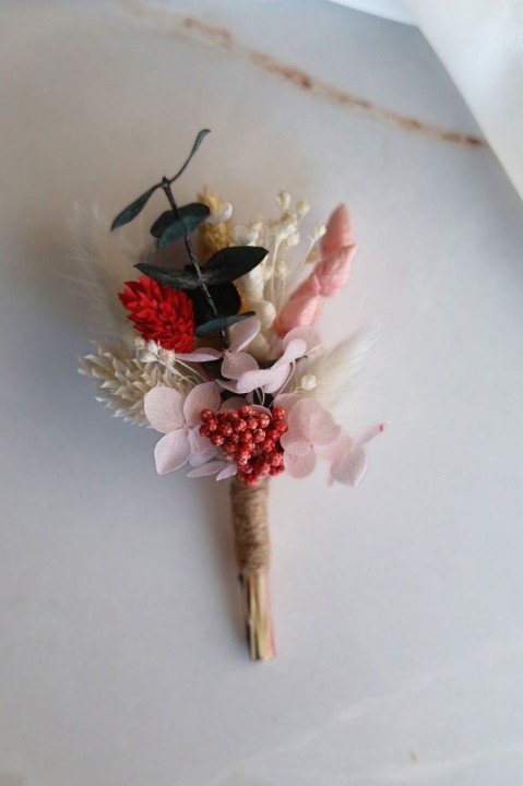 Butonierka dla Pana Młodego, Butonierka Ślubna z suszonych kwiatów LANA