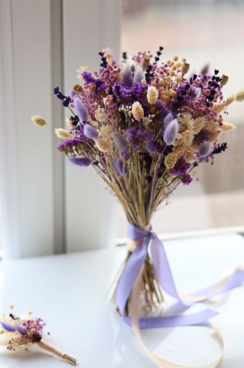 Butonierka dla Pana Młodego, Butonierka Ślubna z suszonych kwiatów LAVENDER