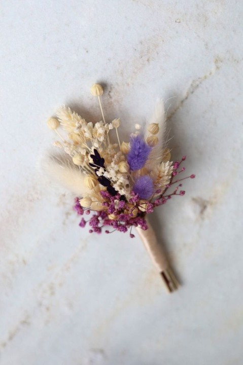 Butonierka dla Pana Młodego, Butonierka Ślubna z suszonych kwiatów LAVENDER