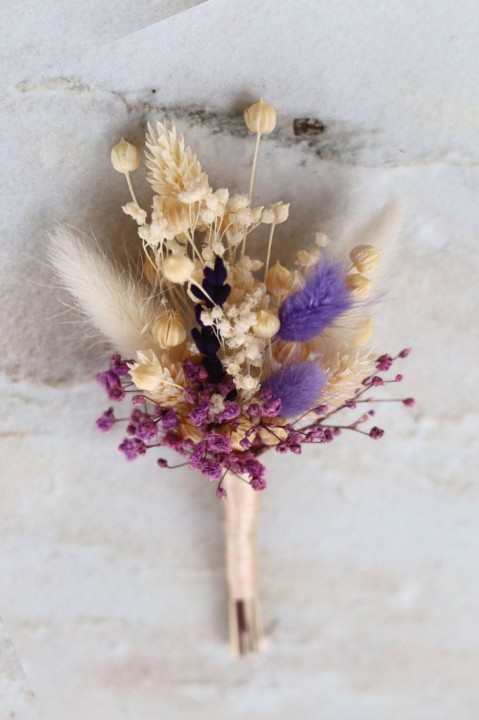 Butonierka dla Pana Młodego, Butonierka Ślubna z suszonych kwiatów LAVENDER