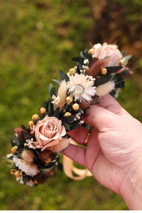 Wianek na głowę, wianek ślubny z suszonych kwiatów i wiecznymi różami NUDE