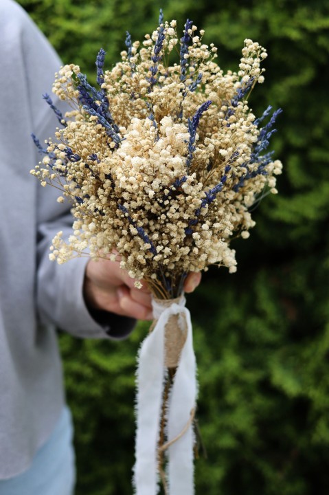 Wieczny bukiet ślubny - stabilizowana gipsówka i lawenda LAVENDER