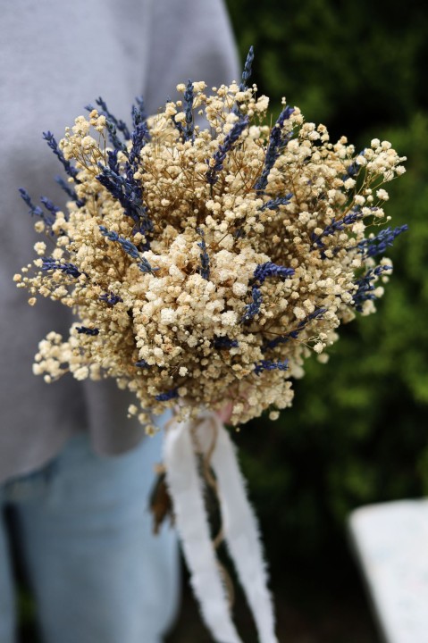 Wieczny bukiet ślubny - stabilizowana gipsówka i lawenda LAVENDER