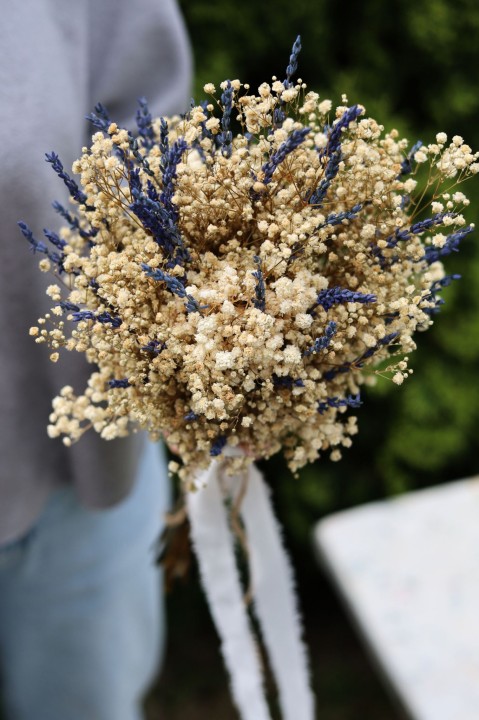 Wieczny bukiet ślubny - stabilizowana gipsówka i lawenda LAVENDER
