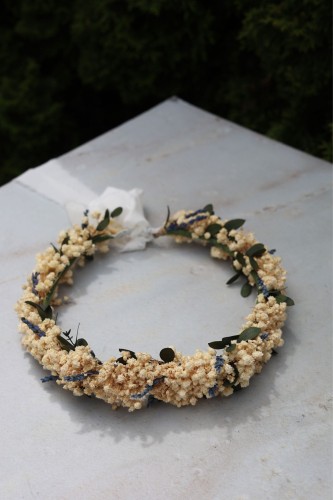 Wianek ślubny z gipsówką, lawendą i eukaliptusem LAVENDER