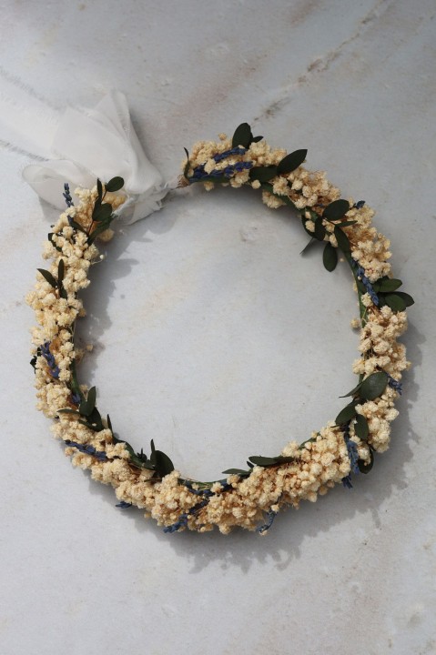 Wianek ślubny z gipsówką, lawendą i eukaliptusem LAVENDER