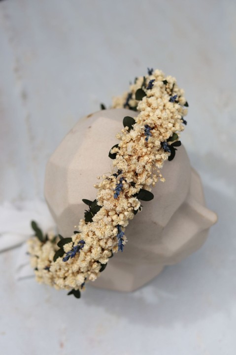 Wianek ślubny z gipsówką, lawendą i eukaliptusem LAVENDER