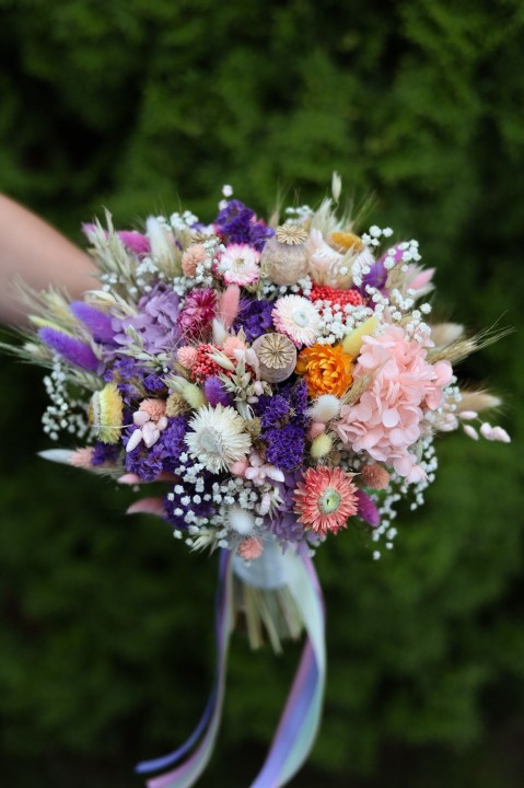 Wieczny Bukiet ślubny z suszonych kwiatów, Polny bukiet ślubny JAGNA