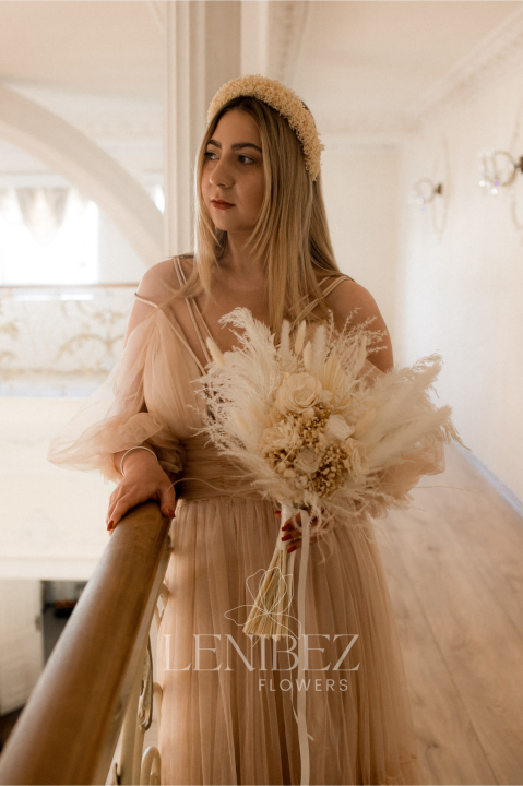 Bukiet ślubny , bukiet Panny Młodej , wieczny bukiet ślubny, , wieczne róże, bukiet z suszonych kwiatów, bukiet ślubny boho, trawy pampasowe