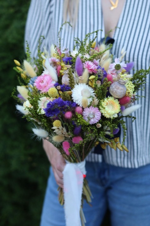 Polny Bukiet Ślubny z suszonych kwiatów, wieczny bukiet POLANKA