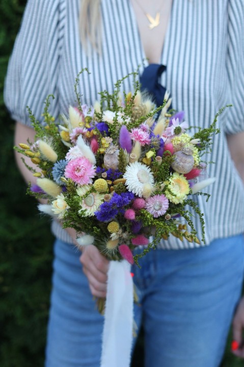 Polny Bukiet Ślubny z suszonych kwiatów, wieczny bukiet POLANKA