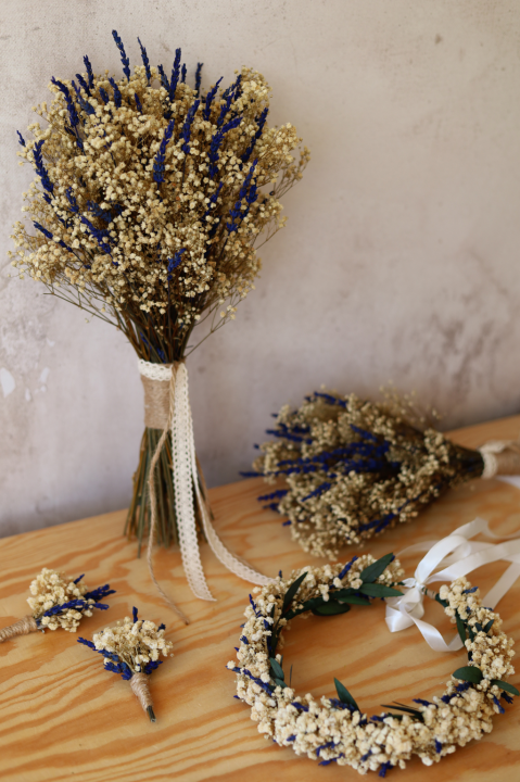 Wieczny bukiet ślubny - stabilizowana gipsówka i lawenda LAVENDER