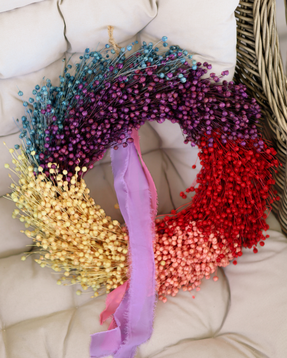 Tęczowy wianek z Suszonego Lnu