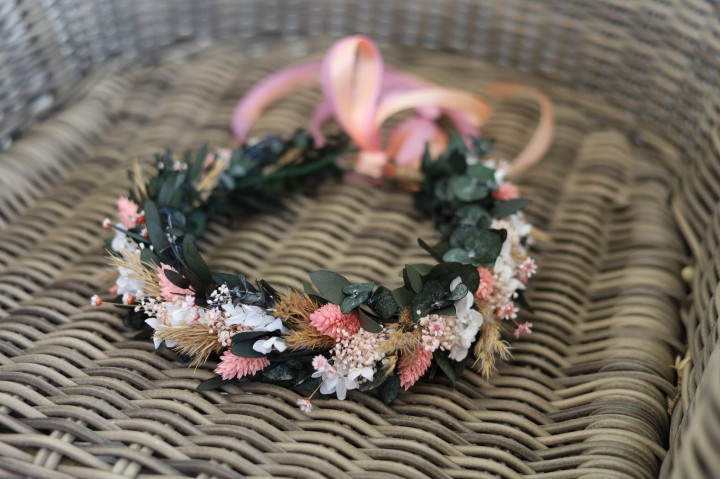 Wianek ślubny z suszonych kwiatów , wianek na głowę