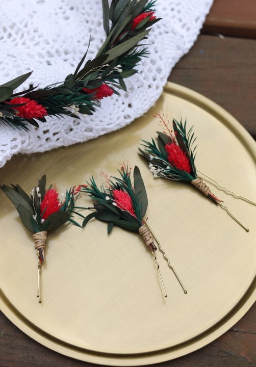 Kokówki ślubne , wsuwki do włosów z suszonymi i stabilizowanymi kwiatami