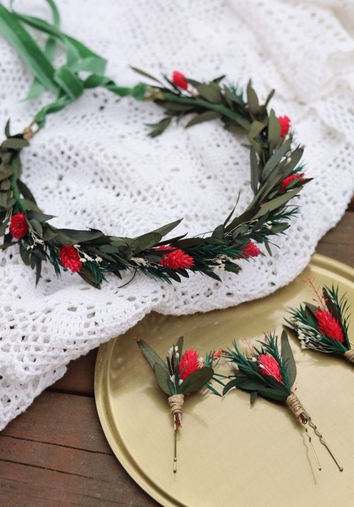 Kokówki ślubne , wsuwki do włosów z suszonymi i stabilizowanymi kwiatami