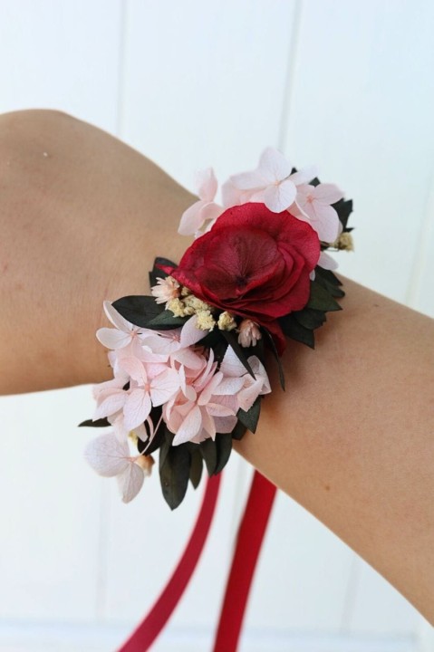 Korsarz na rękę, Korsarz dla Druhny z stabilizowanych kwiatów, ozdoby ślubne