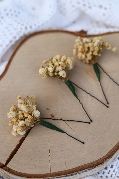 Wsuwki Kokówki Ślubne - Stabilizowana Gipsówka Natura, ozdoby do włosów ślub