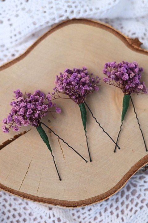 Wsuwki Kokówki Ślubne - Stabilizowana Gipsówka Fiolet, ozdoby do włosów ślub