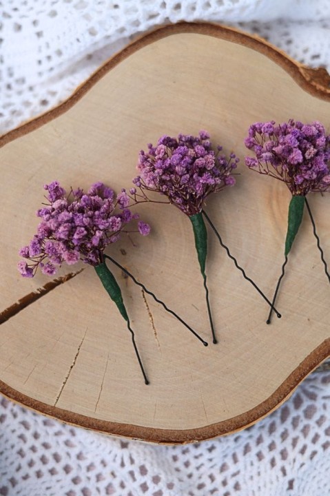 Wsuwki Kokówki Ślubne - Stabilizowana Gipsówka Fiolet, ozdoby do włosów ślub