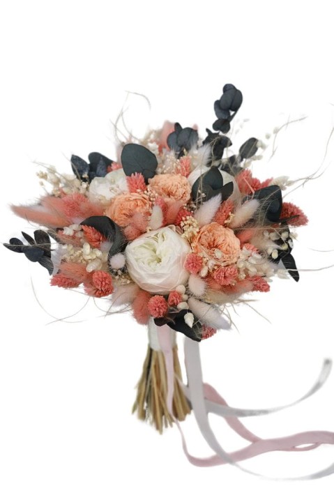 Bukiet Ślubny Piwonie & Wieczne Róże, bukiet dla Panny Młodej, wieczny bukiet ślubny, bukiet z suszonych kwiatów