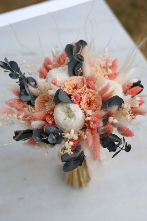 Bukiet Ślubny Piwonie & Wieczne Róże, bukiet dla Panny Młodej, wieczny bukiet ślubny, bukiet z suszonych kwiatów